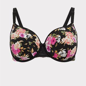 42DDD Black Skull Floral 360 Back Smoothing Bra